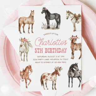 Horse Birthday Invitation, Floral Pony Invite, Wes Invitation