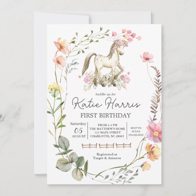 Horse birthday invitation, Pony Birthday invite,  Invitation (Front)