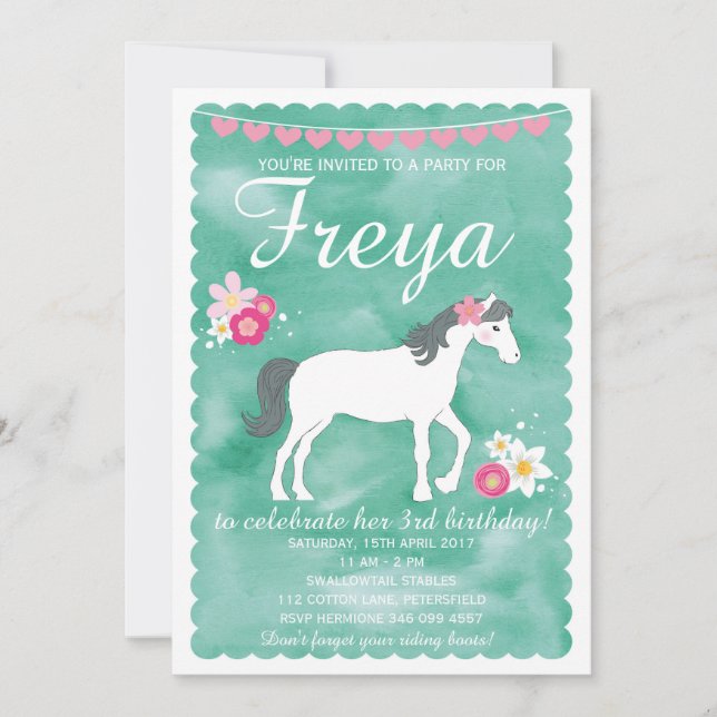 Horse Birthday Invitation, Pony Party Invitation (Front)