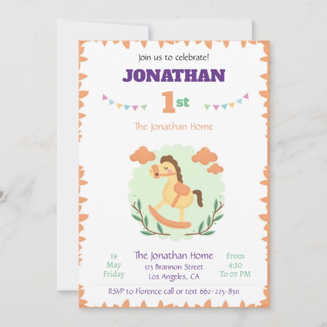Horse Birthday Invitation template animale invite (Front)