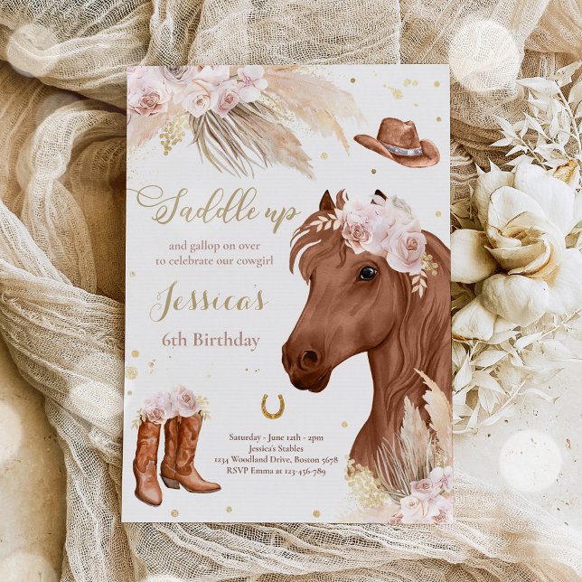 Horse Birthday Party Bohemian Cowgirl Birthday Inv Invitation (Creator Uploaded)