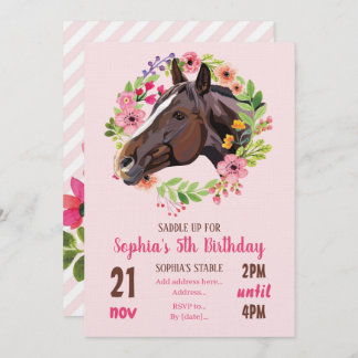 Horse Birthday Party Cowgirl Pink Floral Birthday Invitation