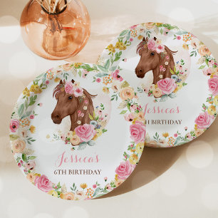 Horse Birthday Party Cowgirl Pink Floral Birthday Paper Plate