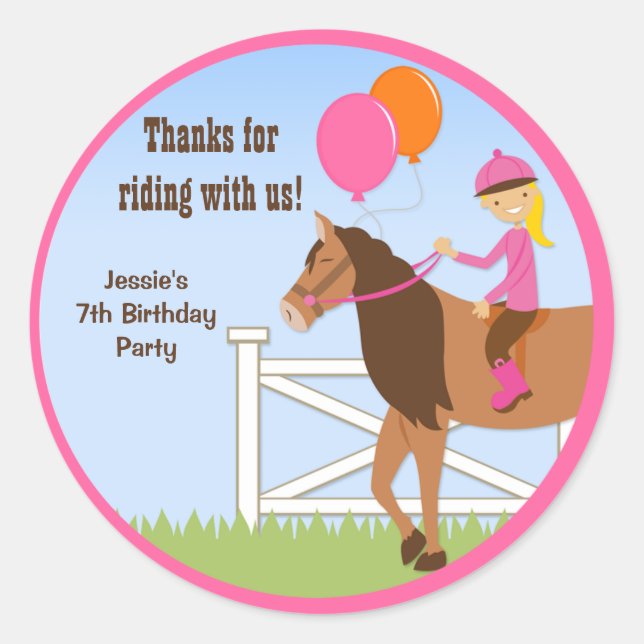 Horse Birthday Party Favour Stickers (Front)