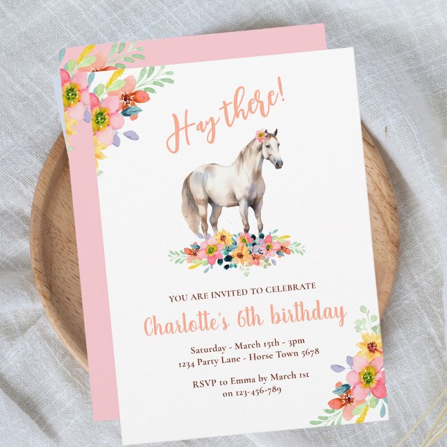 Horse Birthday Party Floral Pony Pink Invitation (Creator Uploaded)