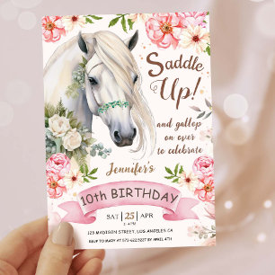 Horse Birthday Party Girls Pink 10th Birthday Invitation