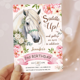 Horse Birthday Party Girls Pink 2nd Birthday Invitation