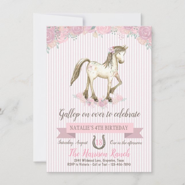 Horse Birthday Party Girls Pony Party Invitation (Front)