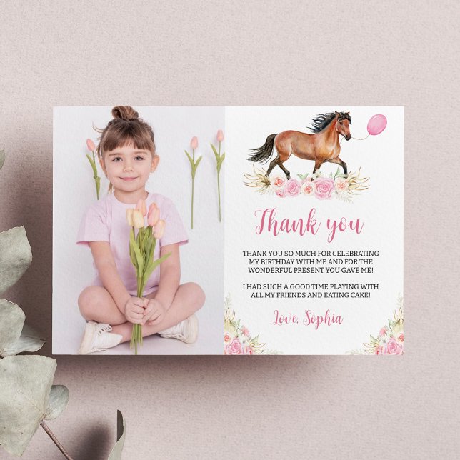 Horse Birthday Photo Thank You Card (Creator Uploaded)