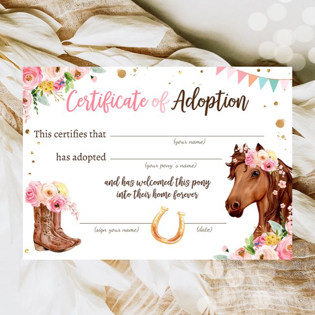 Horse Birthday Pony Adoption Certificate Party Invitation (Creator Uploaded)