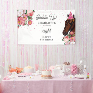 Horse Birthday Theme Pink Floral Girl Cowgirl Banner