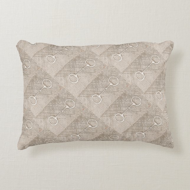 Horse Bits Pattern Equestrian Barn Decor Nuetrals Decorative Cushion (Front)