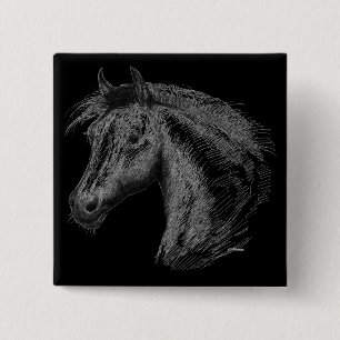 Horse:  Black 15 Cm Square Badge