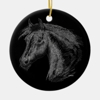 Horse: Black Ceramic Tree Decoration