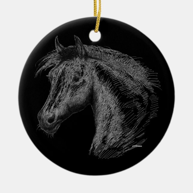 Horse:  Black Ceramic Tree Decoration (Front)