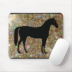 Horse Black & Gold Sparkle Mouse Pad