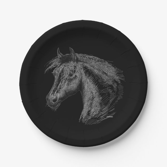 Horse:  Black Paper Plate (Front)