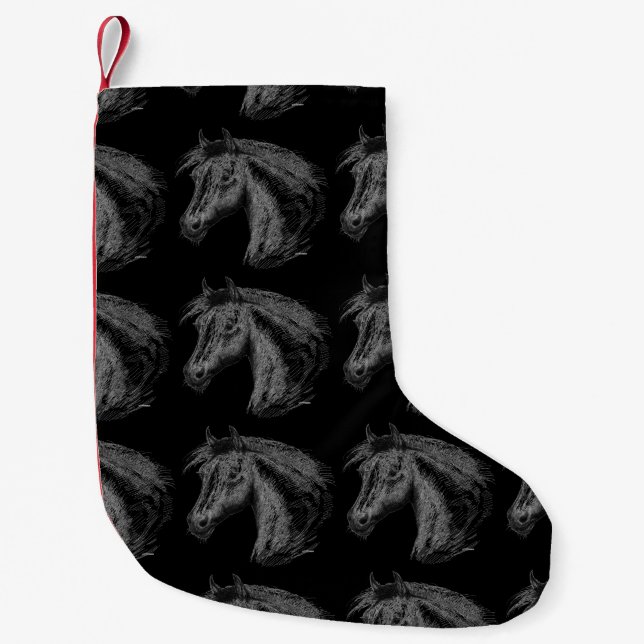 Horse:  Black Small Christmas Stocking (Front)