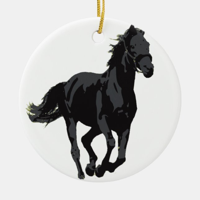 Horse - Black Stallion Ceramic Tree Decoration (Front)