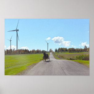 Horse Buggy and Wind Turbines Poster