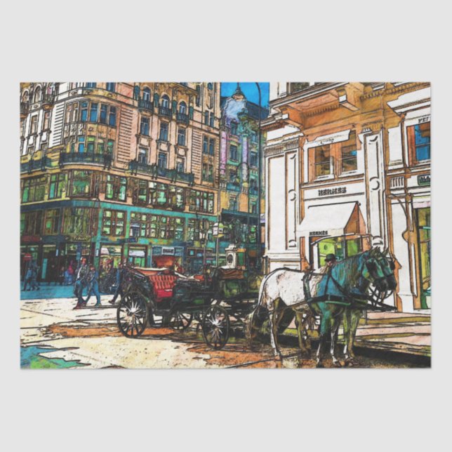 Horse & Buggy Carriage Downtown Decoupage Tissue Paper (Front)