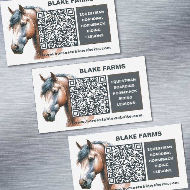 Horse Business Card Magnet with QR Code (Horse Business Magnet Cards with QR Code)