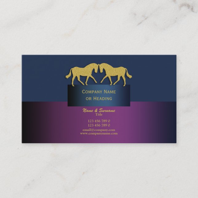 Horse business marketing blue purple gold card (Front)