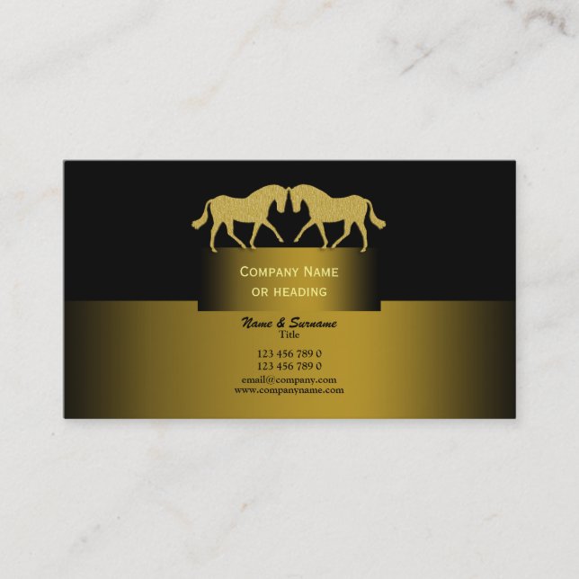 Horse business marketing gold black business card (Front)