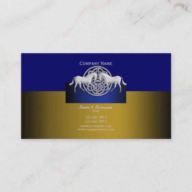 Horse business marketing gold blue white celtic card (Front)