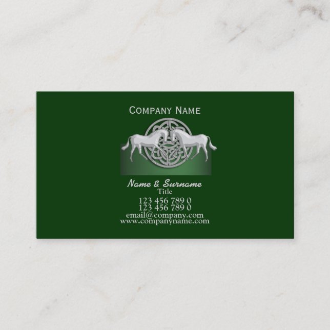 Horse business marketing green white celtic card (Front)