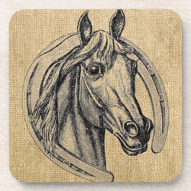 Horse Cameo on Burlap Coaster (Front)