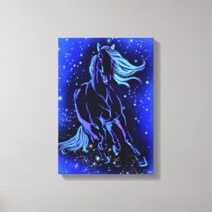 Horse Canvas Print Running In Blue Moonlight Night