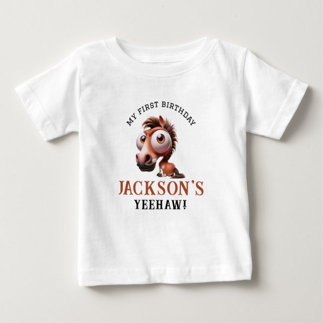 Horse Caricatures 1st Birthday Party Baby T-Shirt (Front)