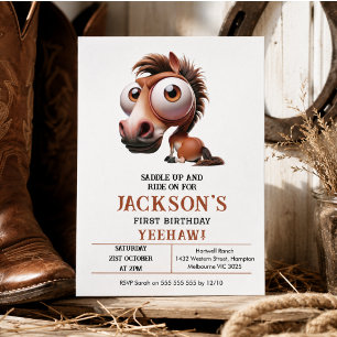 Horse Caricatures 1st Birthday Party Invitation