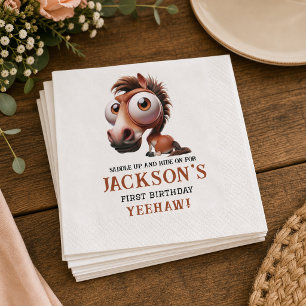 Horse Caricatures 1st Birthday Party Napkin