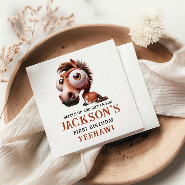 Horse Caricatures 1st Birthday Party Napkin (Creator Uploaded)