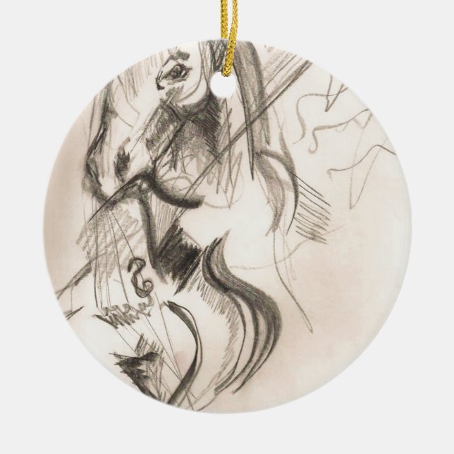 Horse Cello Drawing Design Ceramic Tree Decoration (Front)