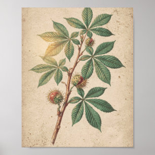 Horse Chestnut Branch Botanical Art Poster