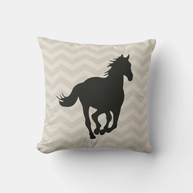 Horse Chevron Pattern Black Grey Cream Cushion (Front)
