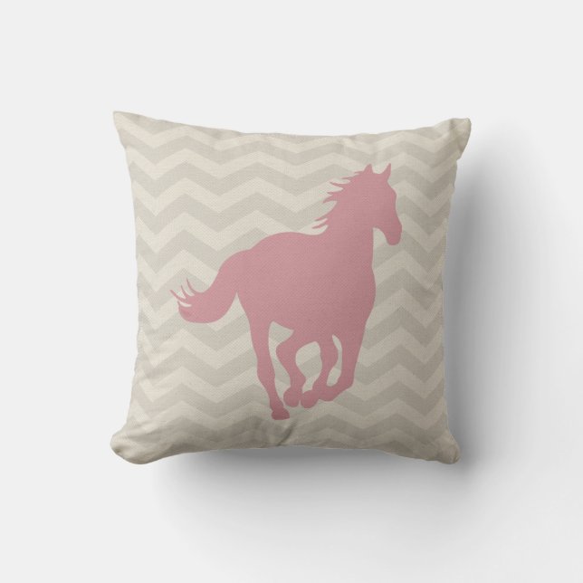 Horse Chevron Pattern Pink Grey Cream Cushion (Front)