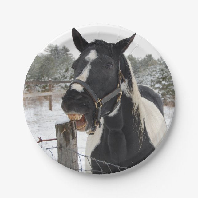 Horse Chewing Fence Post Paper Plate (Front)