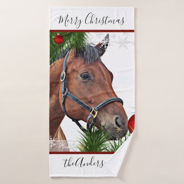 Horse Christmas Cute Pony Equestrian Equine Horse Bath Towel (Bath Towel)
