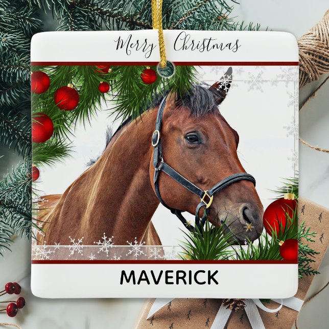 Horse Christmas - Equestrian Cute Pony Ceramic Ornament (Creator Uploaded)