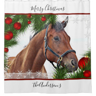 Horse Christmas - Personalized Equestrian Shower Curtain