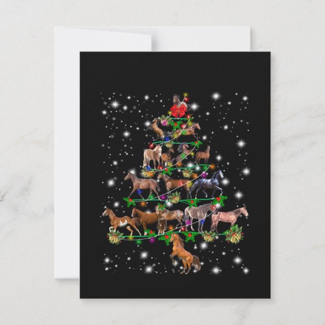 Horse Christmas Tree Covered By Flashlight Thank You Card (Front)
