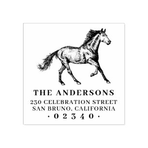 Horse Classic Family Name & Return Address Rubber Stamp