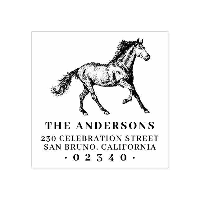 Horse Classic Family Name & Return Address Rubber Stamp (Imprint)