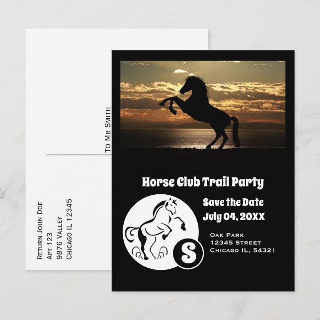 Horse Club Trail Party Monogram Photo Invitation Postcard (Front/Back)