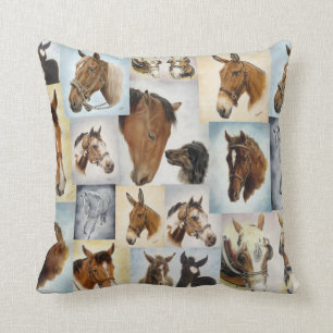 Horse Collage Throw Pillow