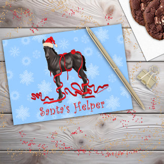 Horse Colt Santa's Helper Red Hat Snowflakes Holiday Card
